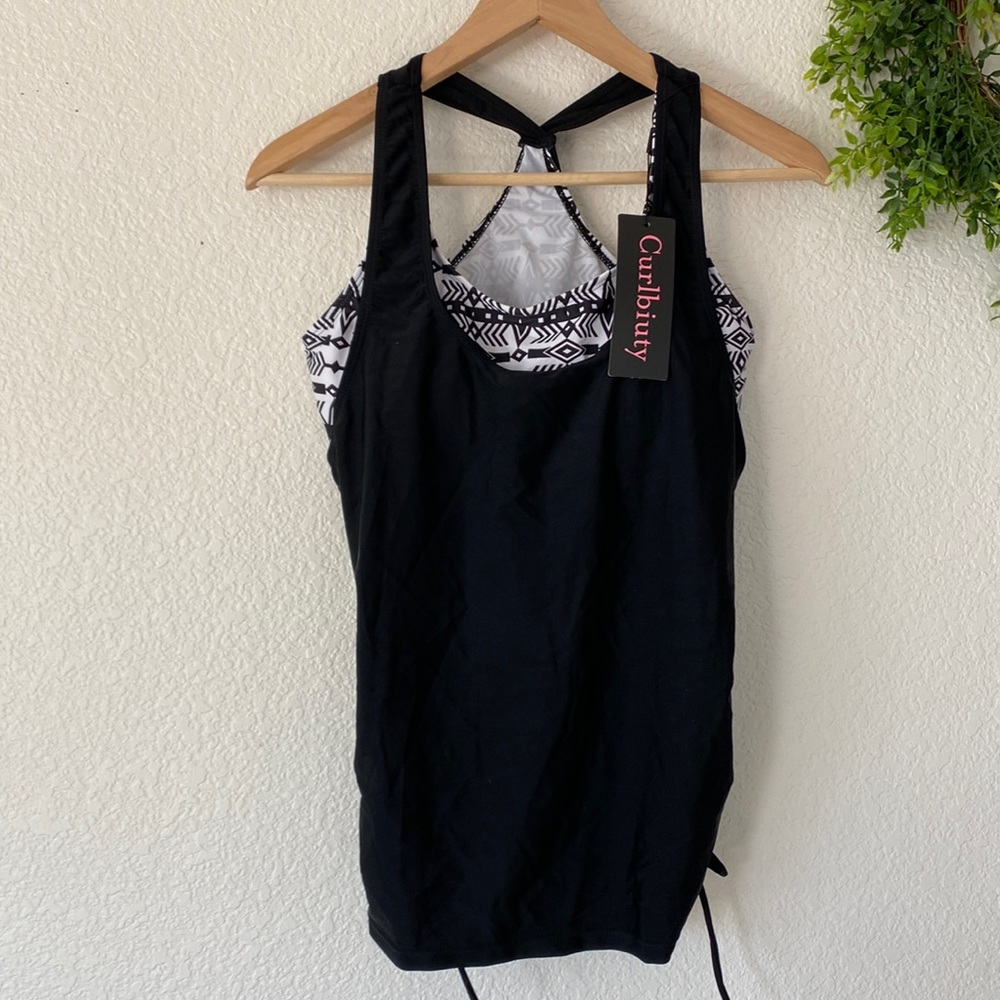 Curlbiuty Tankini Black and White Swim Top
